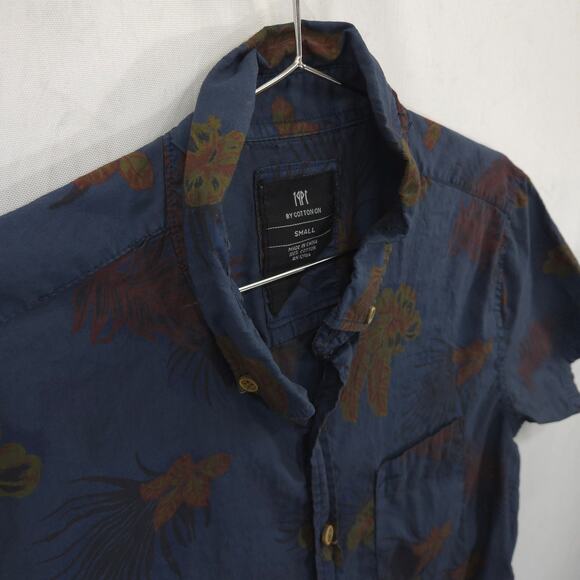 Cotton On Shirt Mens Small Navy Blue Hawaiian Tropical Short Sleeve Button Down - Picture 6 of 12